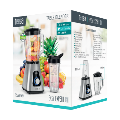 Blender kielichowy EASY EXPERT GO 1300W , szklany kielich 1,5L + kubek podróżny 600 ml