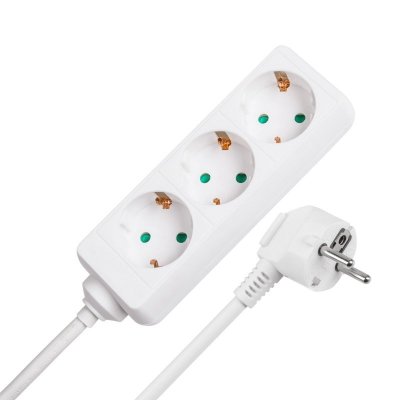 Przedłużacz biały Rebel  3 gniazda typu niemieckiego, kabel 3m (1,5mm)