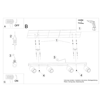 Plafon NERO 4 czarny/chrom