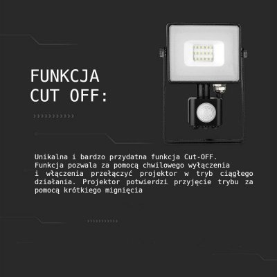 Naświetlacz LED V-TAC 10W SAMSUNG CHIP czujnik ruchu funkcja cut-OFF biały VT-10-S-W 6400K 800lm 5 lat gwarancji