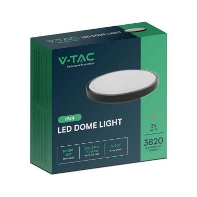 Oprawa sufitowa plafoniera V-TAC 36W LED okrągły 35cm natynkowy IP44 czarny VT-8630B 3000K 3820lm