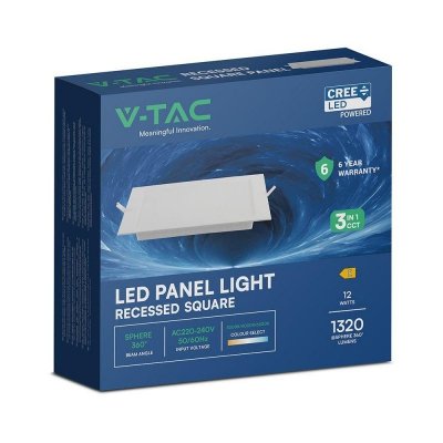 Panel wpuszczany downlight V-TAC 12W LED CREE CHIP kwadrat 170x170mm VT-61012CCT 3000K-4000K-6500K 1320lm 6 lat gwarancji