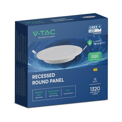 Panel wpuszczany downlight V-TAC 12W LED CREE CHIP okrągły 170x28mm VT-61012CCT 3000K-4000K-6500K 1320lm 6 lat gwarancji