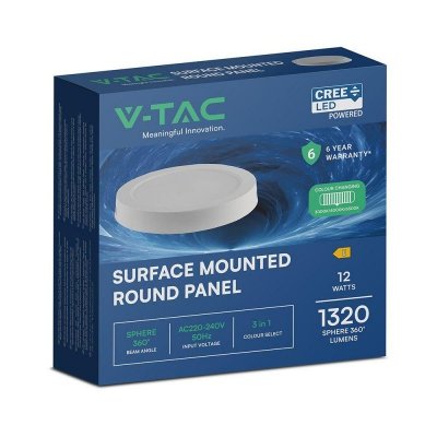 Panel natynkowy downlight V-TAC 12W LED CREE CHIP okrągły 167x30mm VT-60012CCT 3000K-4000K-6500K 1320lm 6 lat gwarancji