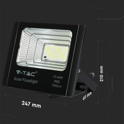 Projektor LED Solarny V-TAC 16W Czarny IP65, Pilot, Timer VT-40W 6000K 1050lm