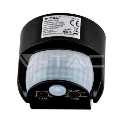 Czujnik ruchu V-TAC ścienny czarny 180st/360st IP65 VT-8093