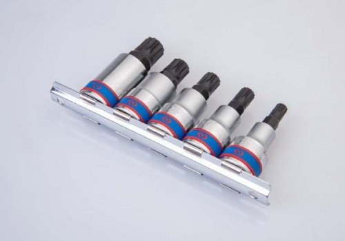 ZESTAW NASADEK Z KOŃCÓWKĄ SPLINE 1/2&quot; 5cz. KRÓTKIE M8 - M16, SZYNA King Tony