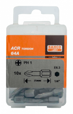 Bit udarowy 1/4&quot; Torsion ACR PH3x25 mm, 10 szt. BAHCO