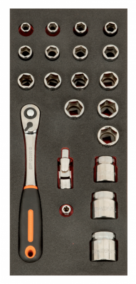 Wkładka z pianki 1/3 z zestawem nasadek 1/2&quot; - 21 szt. BAHCO