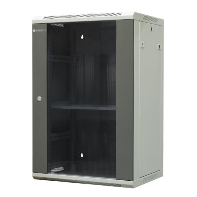 Szafa wisząca niedzielona 19&quot; 18U, drzwi blacha/ szkło, 600×450×910mm szer./gł./wys. (w zestawie: półka stała oraz komplet 