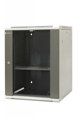 Szafa wisząca niedzielona 19&#039;&#039; 15U, drzwi blacha/szkło, 600×600×770mm szer./gł./wys. (w zestawie: półka stała oraz kom