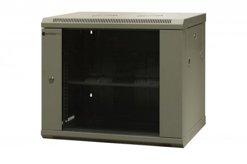 Szafa wisząca niedzielona 19'' 9U, niezmontowana, drzwi blacha/ szkło, 600x450x500mm szer./gł./wys. (w zestawie: półka