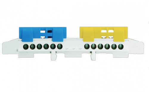 Listwa zaciskowa na szynę DIN/TH35 dzielona PE-N, 2x6-torowa, niebieska/żółta