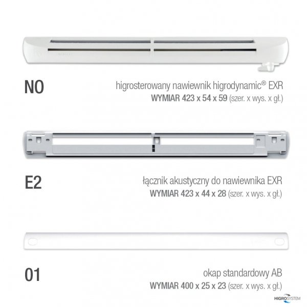 Nawiewnik higrosterowany EXR + łącznik akustyczny + okap standardowy - 5 kolorów