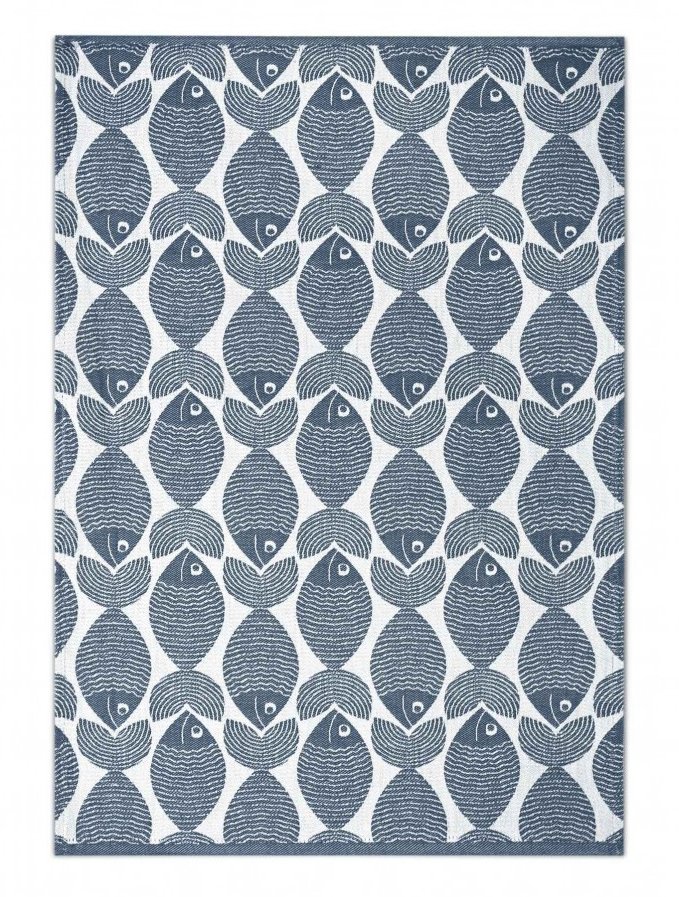 Ścierka kuchenna z bawełny egipskiej 50x70 wz. Ryby Ławica 9239/1 granatowy