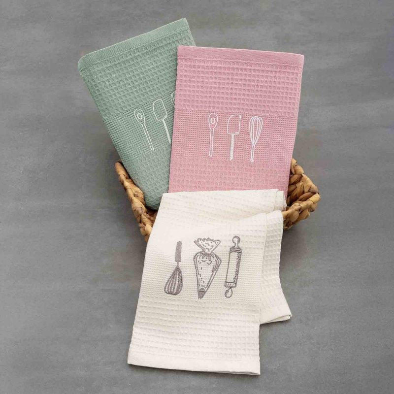 Komplet 3 ręczników kuchennych 50X70 cm HOME 1961 wz. 1 róż / krem / zieleń