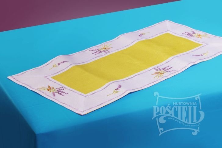 Ozdobny obrus haftowany rozmiar 40x90 cm Lawenda Kolor: biało-zielony