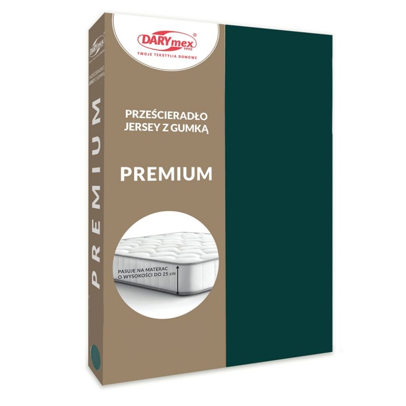 Prześcieradło Jersey PREMIUM na wysoki materac 160x200 na gumkę wz. 036 zieleń butelkowa