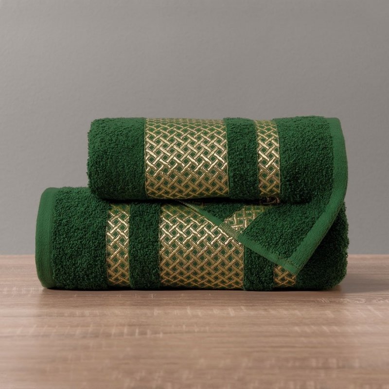 Ręcznik Lionel 50x90 kolor ciemno zielony; butelkowy ze złotą bordiurą