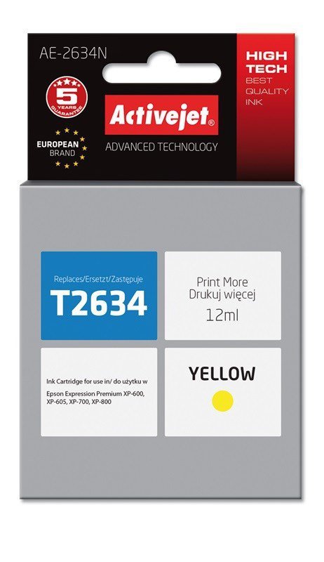 Activejet AE-2634N Tusz (zamiennik Epson 26 T2634; Supreme; 12 ml; żółty)
