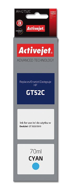 Tusz Activejet AH-GT52C (zamiennik HP GT52C M0H54AE; Supreme; 70 ml; 8000 stron, niebieski)