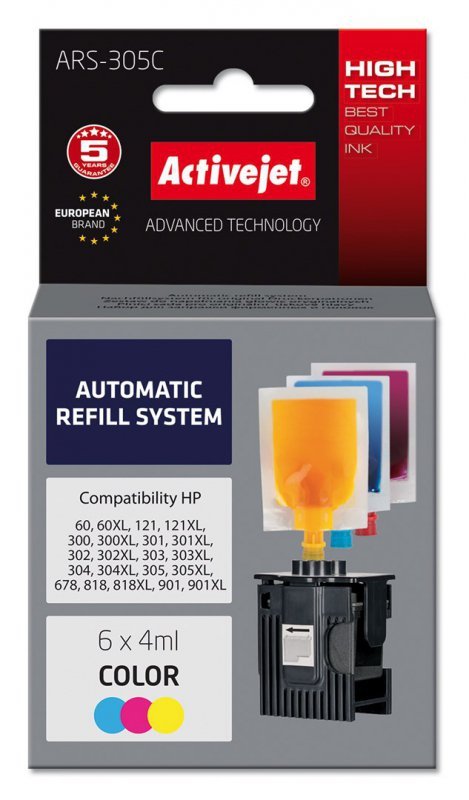 Activejet System uzupełnień ARS-305Col (zamiennik HP301, HP302, HP303, HP304, HP304 ; 6 x 4 ml; kolor)