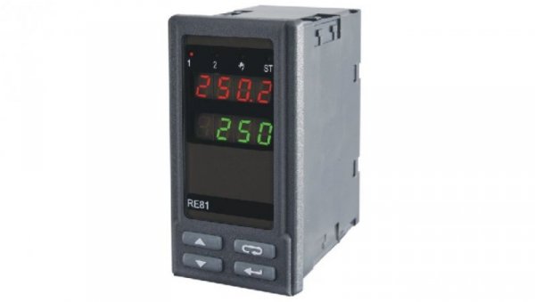 Regulator temperatury RE81 do czujnika PT100 -50-100C wyj. gł. przekaźnikowe wyj. alarmowe 2 230VAC 50/60Hz RE81 01100M0