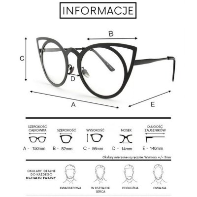 OKULARY &quot;ROYAL CAT EYES&quot; - CZARNE ZERÓWKI OK70WZ7