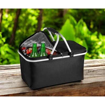 Składany kosz termiczny na zakupy, piknik czarny 47x27x23cm KP01CZ