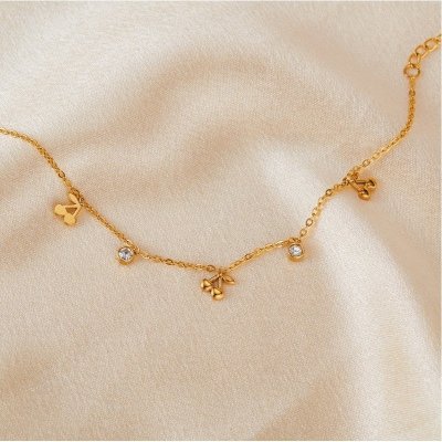 Bransoletka na rękę stal chirurgiczna pozłacana 14k złotem WISIENKI BST1519