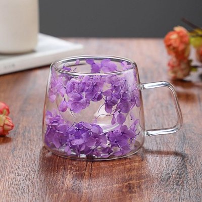 Szklanka termiczna z hortensją w środku fiolet 180 ml 1szt SZK76
