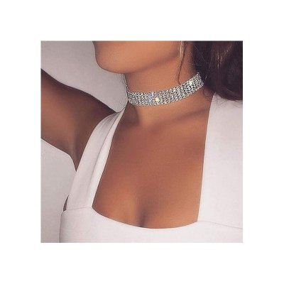 NASZYJNIK CHOKER KRYSZTAŁKI 1,6 CM SREBRNY