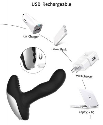 Masażer Prostaty Wibrator Analny Podgrzewany USB 7 Funckcji + Pulsator BLACK
