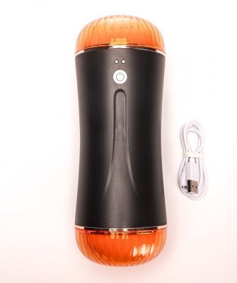 Masturbator Z Wibracją Dwustronny Wagina Anus  Cyberskóra Ładowany Usb Czarny
