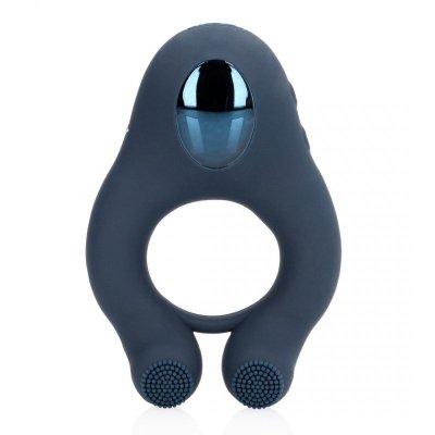 Vibrating Cockring with Clitoris Stimulation - Indigo Blue