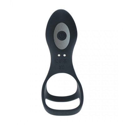Vibrating Silicone Cock and Ball Ring with Shaft Loop - Black