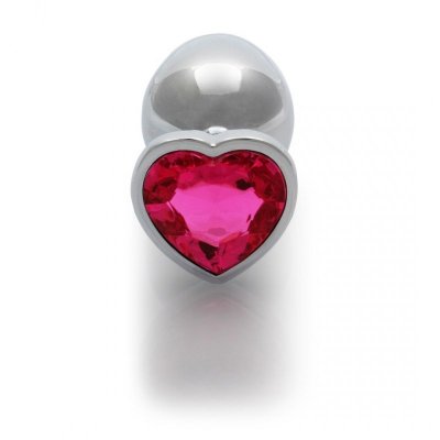 Heart Gem Butt Plug - Large - Silver/Rubellite Pink