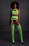 Two piece with crop top and stockings - green - XS/XL