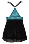 Błękitno - czarna koszulka babydoll Cottelli 3XL