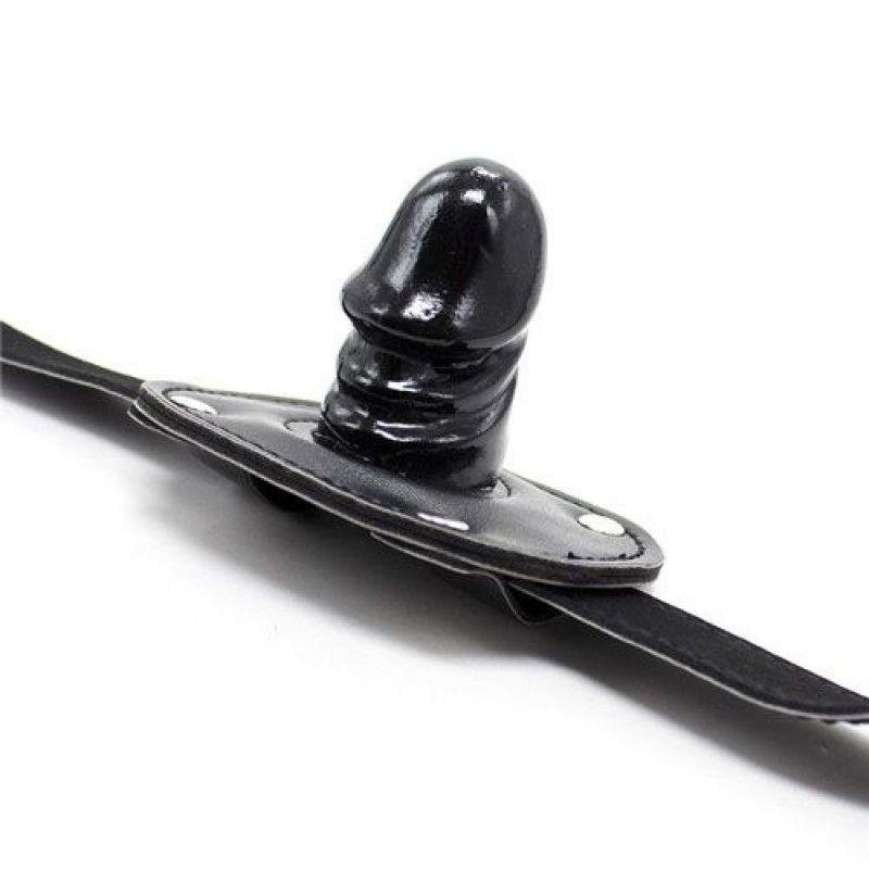 Knebel penis do ust + kłódka czarny