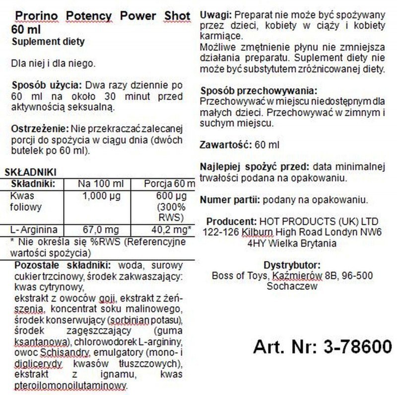 Pobudzający shot na potencję 60 ml