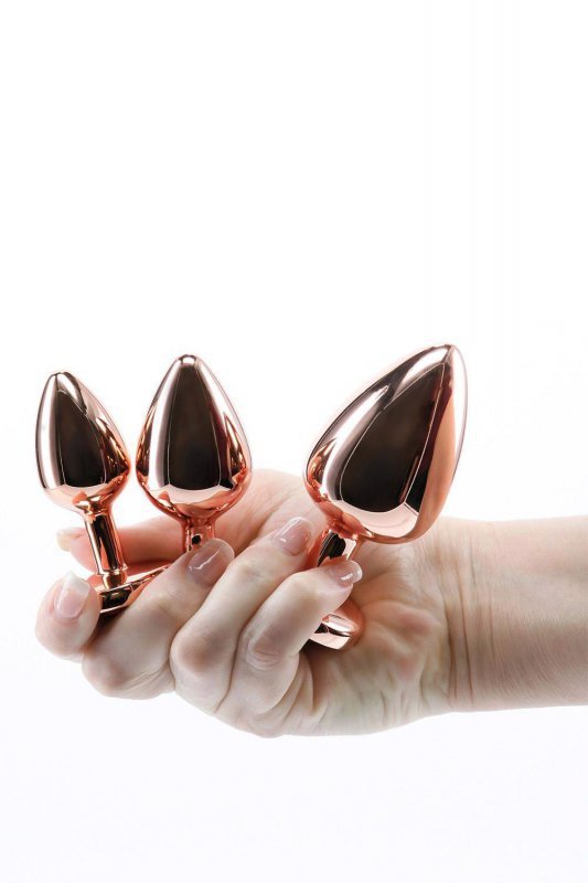 Zestaw korków analnych serce z kryształem rose gold zatyczka 3 szt
