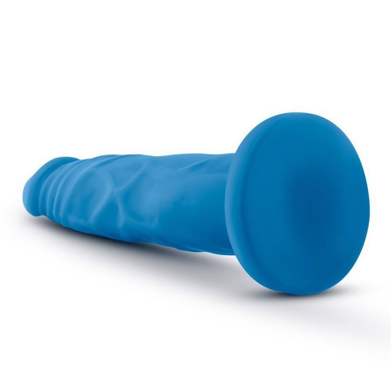 Niebieskie żylaste dildo penis na przyssawce pochwa oszaleje 19 cm