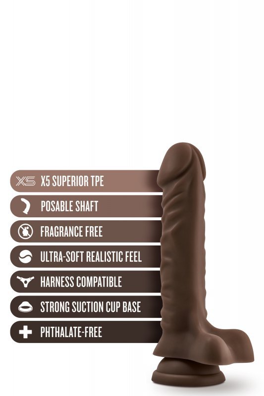 Prawdziwy penis dildo na przyssawce HQ czekolada 23 cm