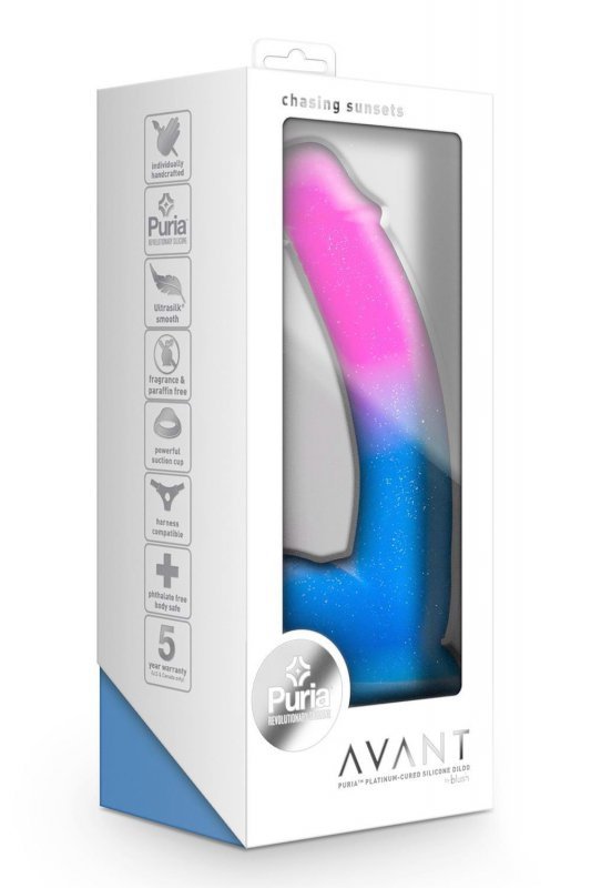 Różowo niebieski penis na przyssawce dildo 19 cm