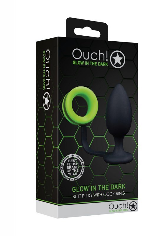 Butt plug with cock ring - gitd - neon green/black