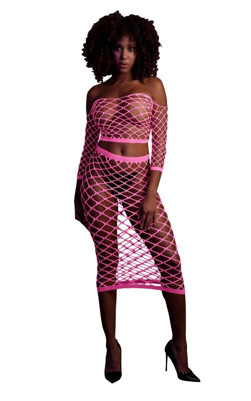 Long sleeve crop top and long skirt - pink - XS/XL