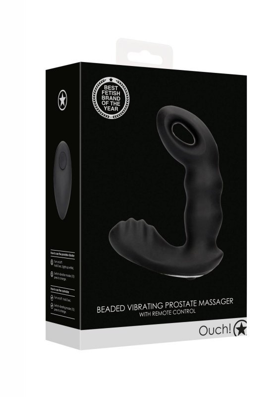 Beaded Vibrating Prostate Massager with Remote Control - Black