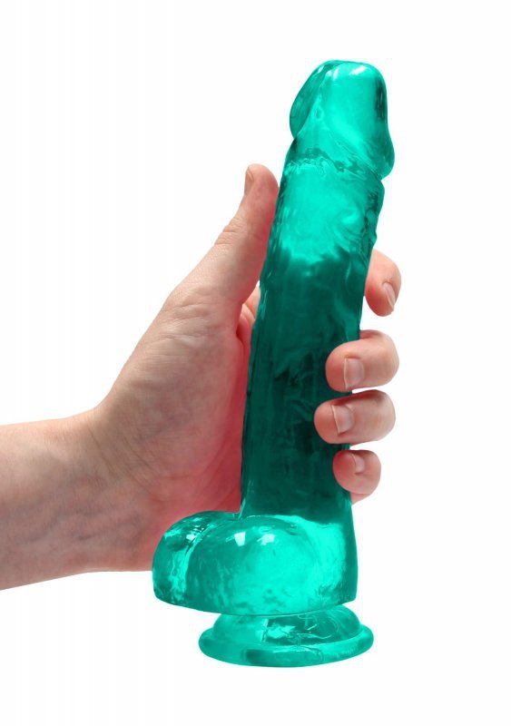 Realistyczne żelowe dildo penis na przyssawce zielony 20 cm