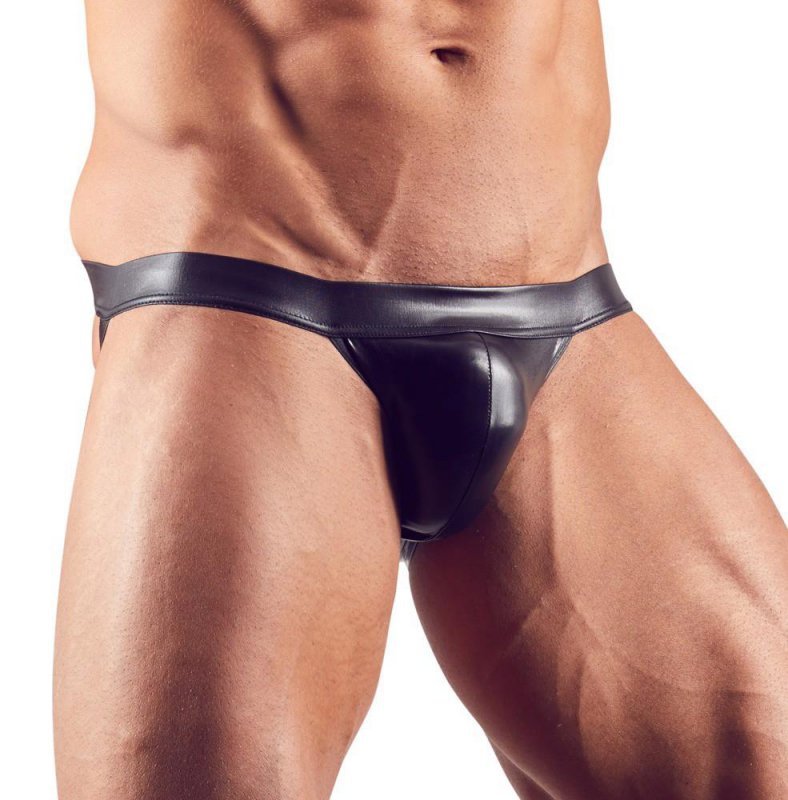 Błyszczące seksowne jockstrapy męskie wetlook czarne Men´s Jock 2XL